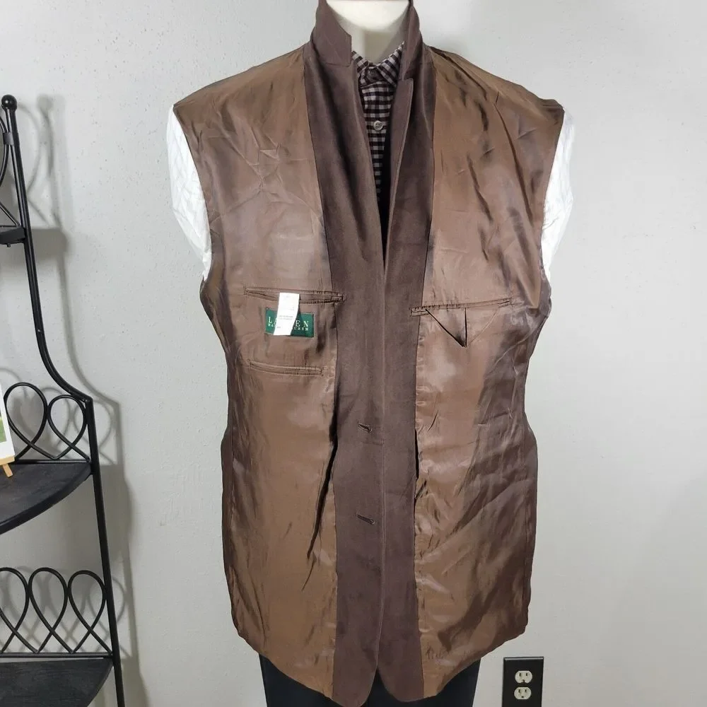 Lauren Ralph Lauren Men's Sport Coat Blazer Two Button Brown Suede Polyester 44L